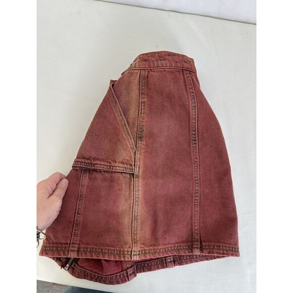 BDG Grunge Gorpcore Denim Mini Skirt Tate Utility Cargo Front Zip Red Jean SMALL - Picture 4 of 6